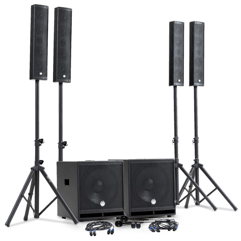 BM SONIC – Výkonná audio súprava 2400 W s 4 satelitmi, 2× 15" subwoofermi, Bluetooth, USB, SD a AUX