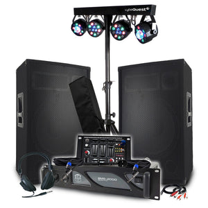 BM SONIC – Výkonná audio súprava 2000 W s pasívnymi reproduktormi 2×700 W, mixážnym pultom, portikom so 8 svetlami, Bluetooth, USB, SD a AUX