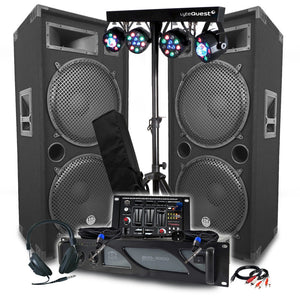 BM SONIC – Výkonná audio súprava 3000 W s LSC215 reproduktormi 2×2000 W, mixážnym pultom, Bluetooth, a portikom so 8 LED svetlami