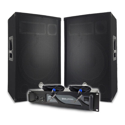 BM SONIC – Výkonná DJ audio súprava 2000 W s pasívnymi reproduktormi 2×700 W, SpeakOn káblami, Bluetooth, USB, SD a AUX