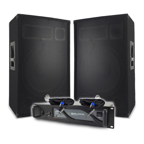 BM SONIC – Výkonná DJ audio súprava 2000 W s pasívnymi reproduktormi 2×700 W, SpeakOn káblami, Bluetooth, USB, SD a AUX