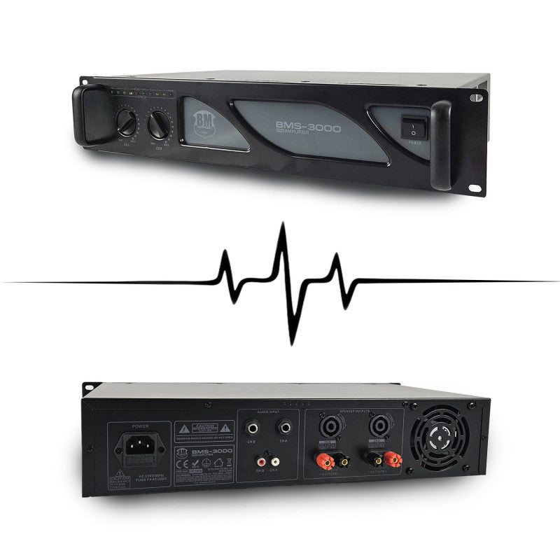 BM SONIC – DJ audio súprava 3000 W s pasívnymi reproduktormi LSC215 2×2000 W, SpeakOn káblami, Bluetooth, USB, AUX a mixážnym pultom
