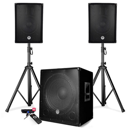 BM SONIC – Výkonná audio súprava 2200 W s reproduktormi BMS1512, subwooferom, stojanmi, USB, Bluetooth a AUX