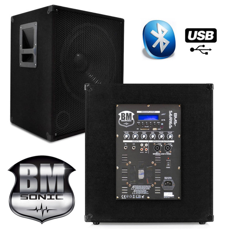 BM SONIC – Výkonná audio súprava 2200 W s reproduktormi BMS1512, subwooferom, stojanmi, USB, Bluetooth a AUX