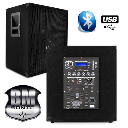BM SONIC – Výkonná audio súprava 2200 W s reproduktormi BMS1512, subwooferom, stojanmi, USB, Bluetooth a AUX